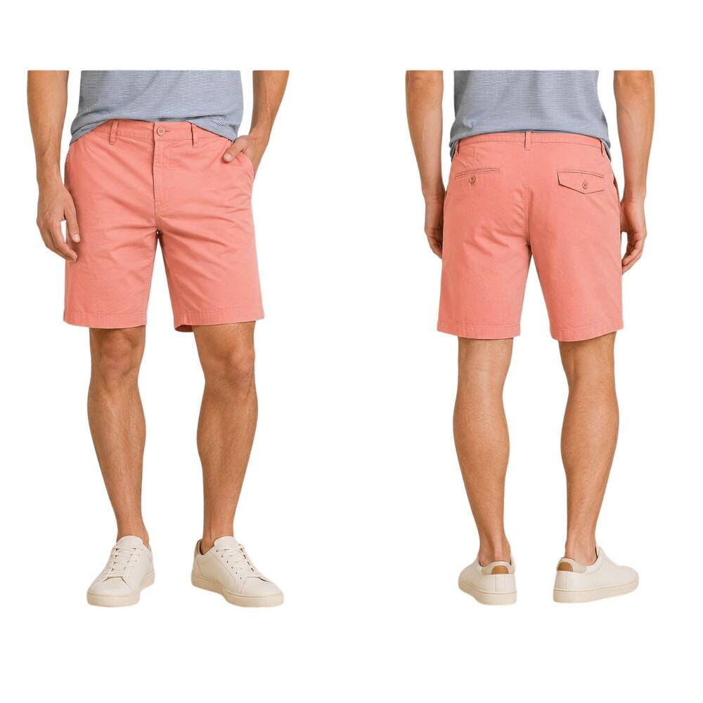 Five Four Los Angeles Modern Fit Cotton 7" Chino Shorts, Salmon Pink, Size 42